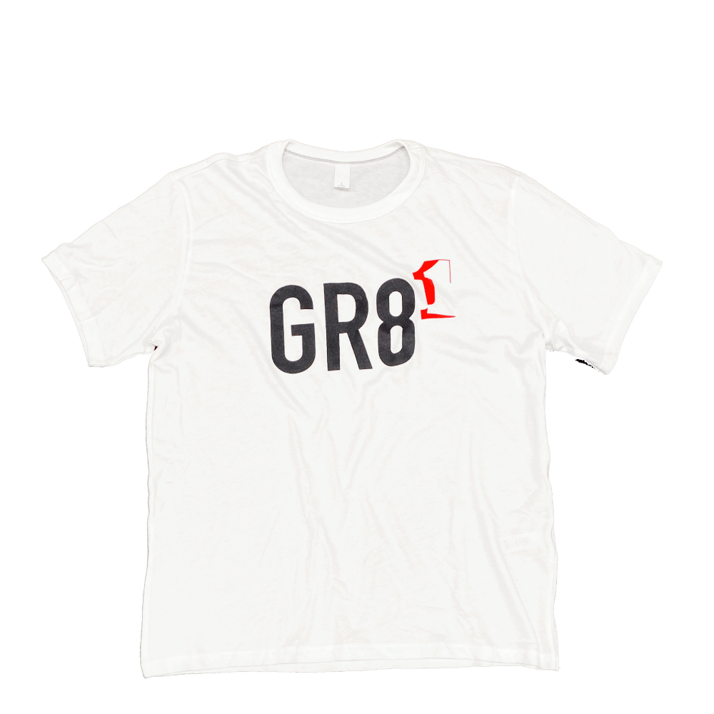 white large gr8-1 logo breathable blend short sleeve tshirt