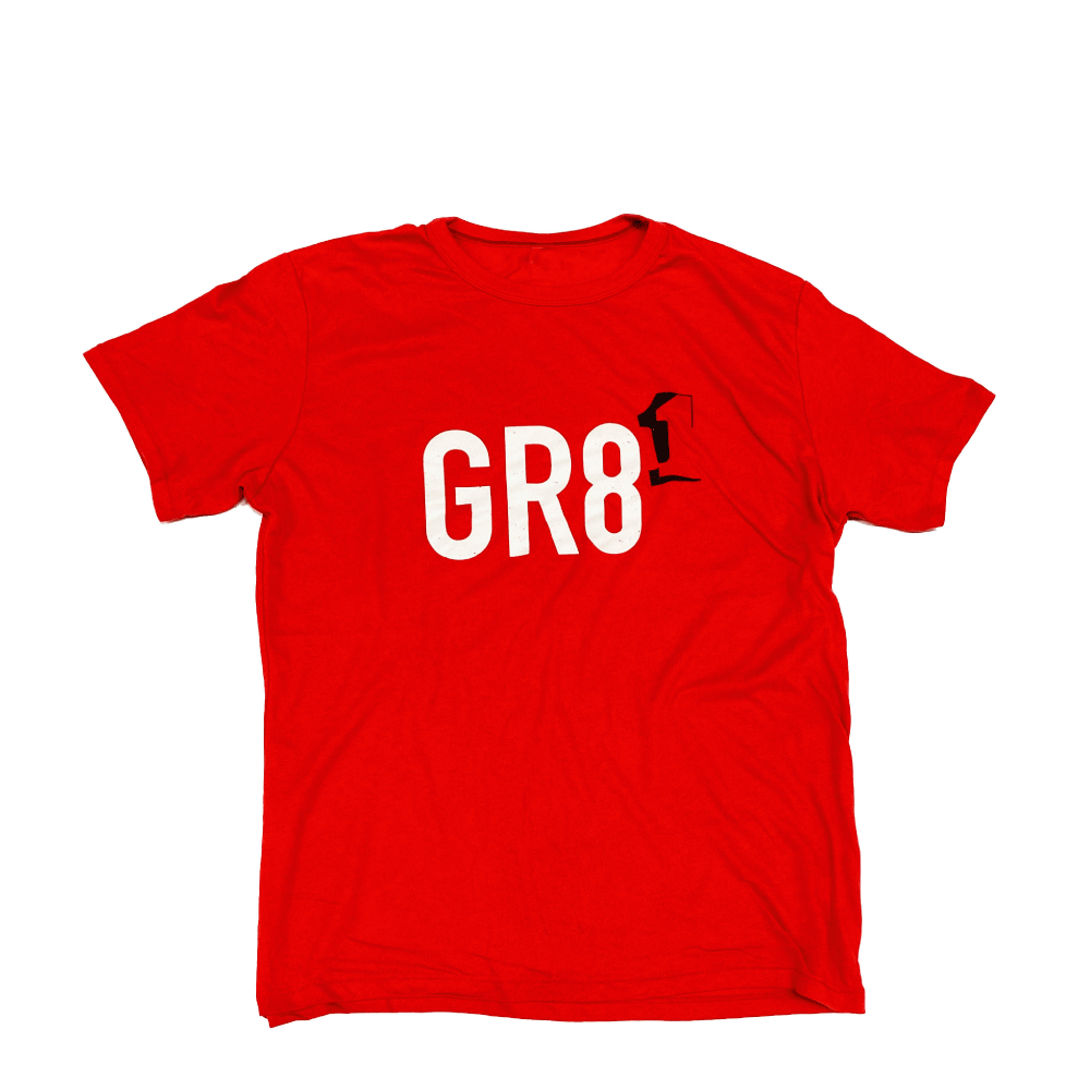 red gr8-1 distressed logo short sleeve tshirt