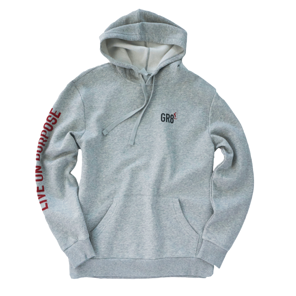 grey live on purpose gr8-1 logo sleeve eco fleece pullover hoodie