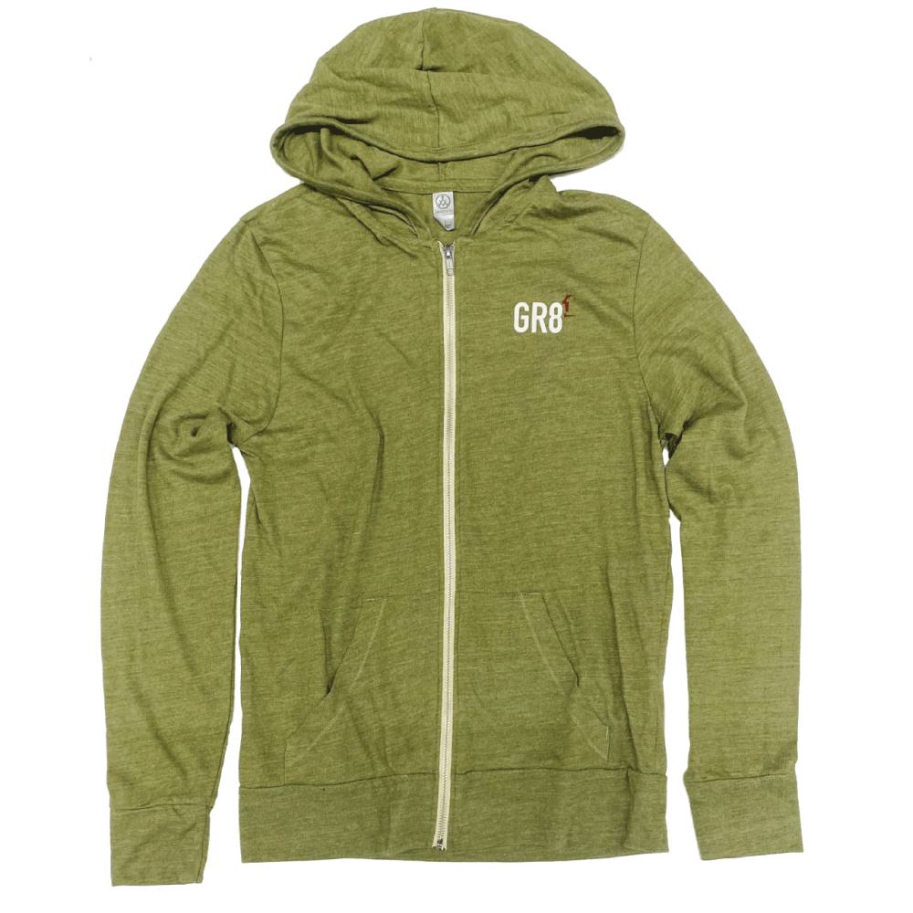green double logo eco jersey zip up hoodie kangaroo pocket 
