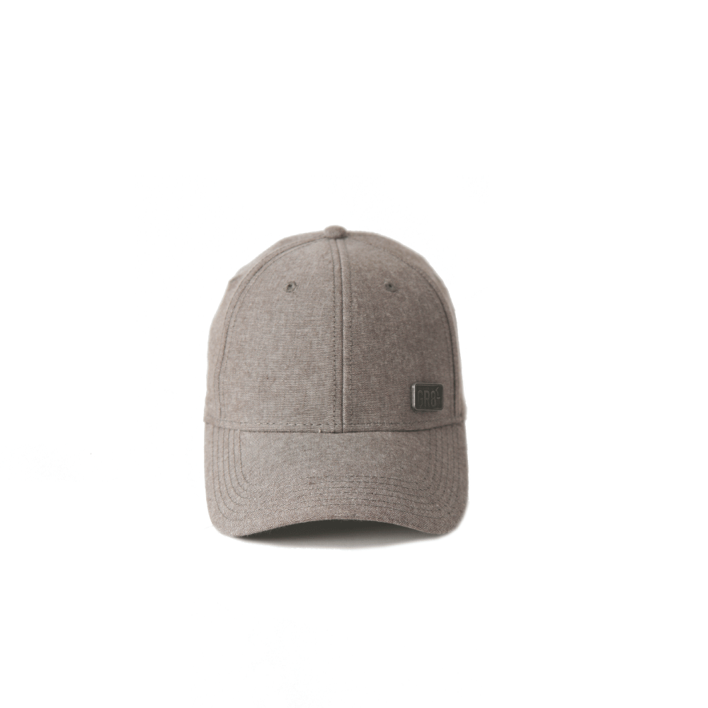 khaki low profile debossed metal applique small logo baseball cap