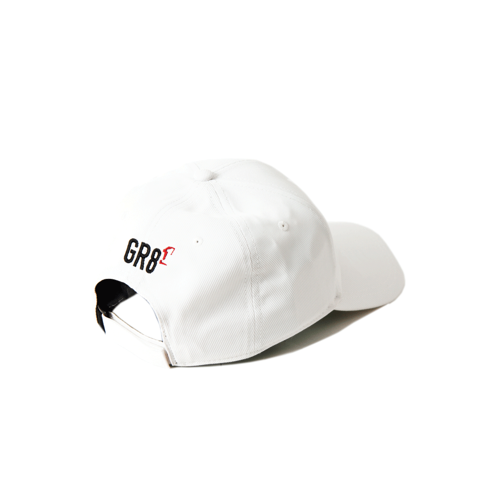 white low profile tactical nylon barcode baserball cap with small gr8-1 logo on lid